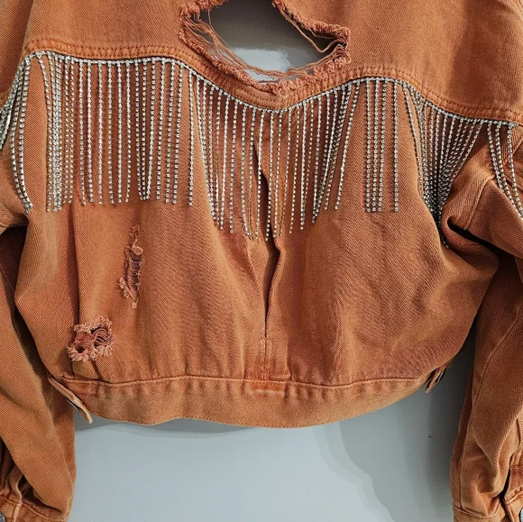 Orange Rhinestone Denim Jacket - Picture 7 of 7